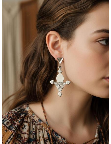 PENDIENTES ETNICOS PLATEADOS LARGOS PARA MUJER | JOYAS TUAREG
