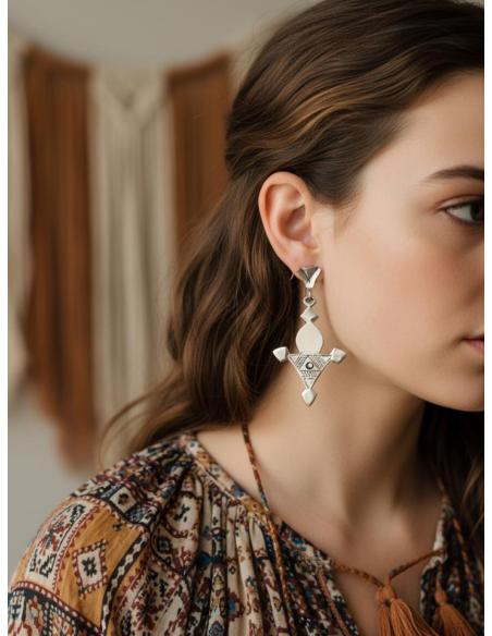 PENDIENTES ETNICOS PLATEADOS LARGOS PARA MUJER | JOYAS TUAREG