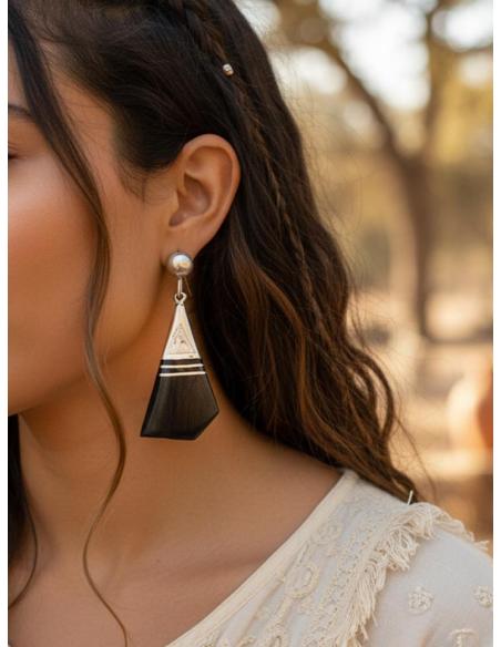 PENDIENTES LARGOS DE MUJER PLATEADOS CON MADERA | JOYAS EBANO