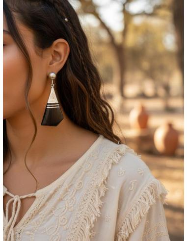 PENDIENTES LARGOS DE MUJER PLATEADOS CON MADERA | JOYAS EBANO
