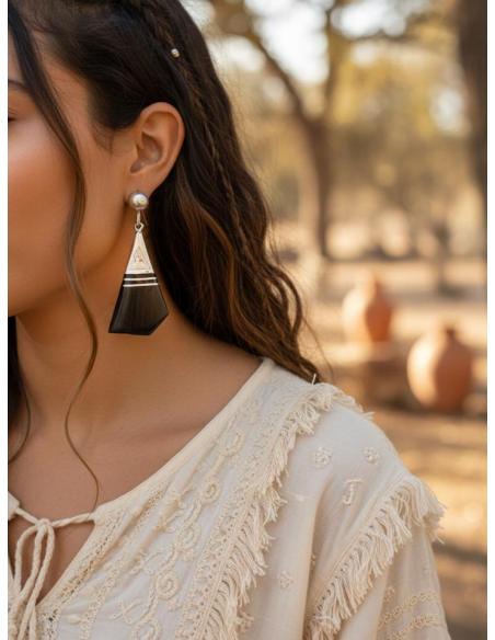 PENDIENTES LARGOS DE MUJER PLATEADOS CON MADERA | JOYAS EBANO