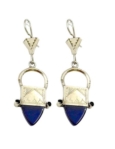 PENDIENTES PLATEADOS Y AZULONES ESTILO BEREBER | JOYAS MUJER TUAREG