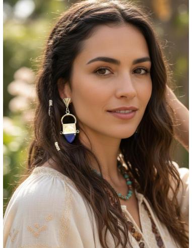 PENDIENTES PLATEADOS Y AZULONES ESTILO BEREBER | JOYAS MUJER TUAREG