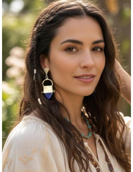 PENDIENTES PLATEADOS Y AZULONES ESTILO BEREBER | JOYAS MUJER TUAREG