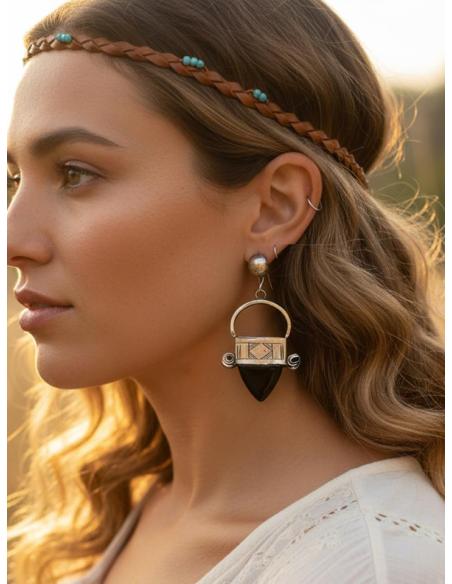 PENDIENTES PLATEADOS Y NEGROS ESTILO BEREBER | JOYAS MUJER TUAREG