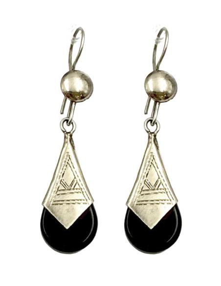 PENDIENTES PLATEADOS Y NEGROS JOYAS TUAREG BEREBER | ESTILO TRIBAL