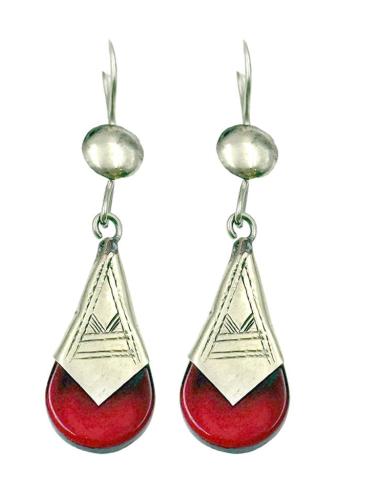 PENDIENTES PLATEADOS Y ROJOS JOYAS TUAREG BEREBER | ESTILO TRIBAL