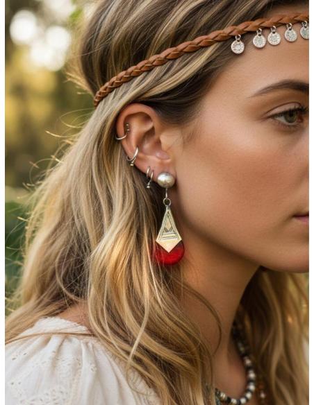 PENDIENTES PLATEADOS Y ROJOS JOYAS TUAREG BEREBER | ESTILO TRIBAL