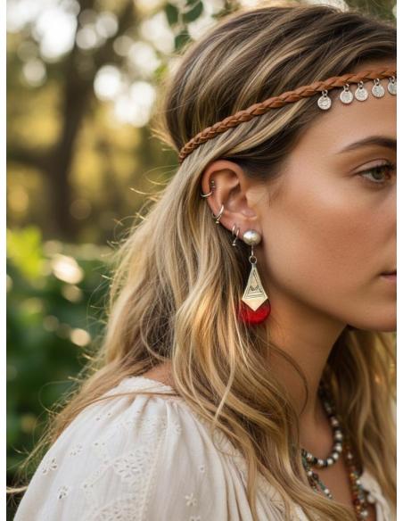 PENDIENTES PLATEADOS Y ROJOS JOYAS TUAREG BEREBER | ESTILO TRIBAL