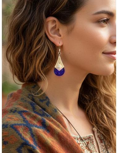 PENDIENTES PLATEADOS Y AZULONES JOYAS BEREBER | ESTILO TRIBAL