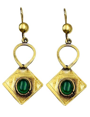 PENDIENTES TUAREG LARGOS DORADOS Y VERDES | MODA BOHO CHIC