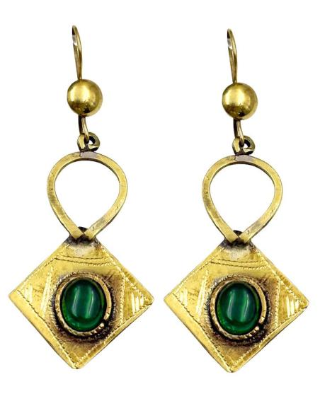 PENDIENTES TUAREG LARGOS DORADOS Y VERDES | MODA BOHO CHIC