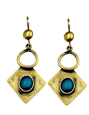 PENDIENTES TUAREG LARGOS DORADOS Y AZULES | MODA BOHO CHIC