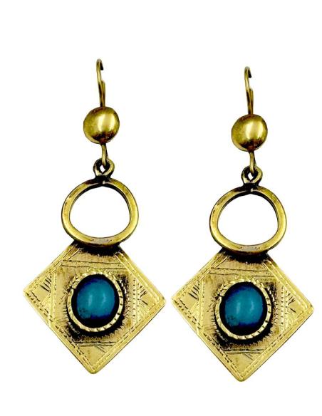 PENDIENTES TUAREG LARGOS DORADOS Y AZULES | MODA BOHO CHIC