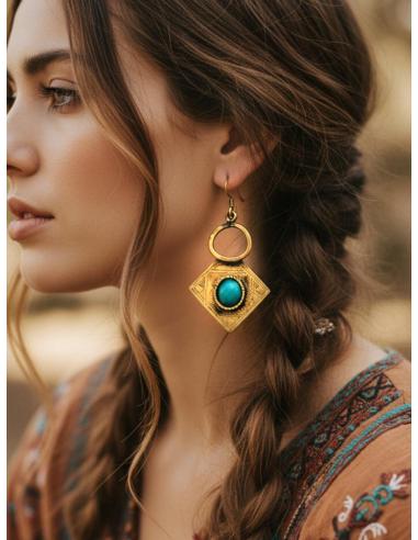 PENDIENTES TUAREG LARGOS DORADOS Y AZULES | MODA BOHO CHIC