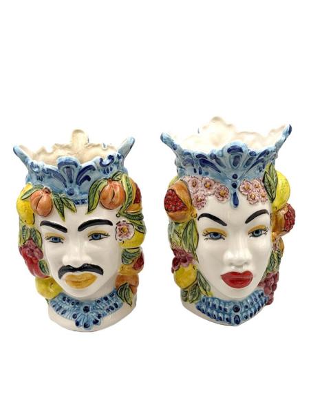 JARRONES SICILIANOS PAREJA CABEZAS TESTAS DI MORO | CERAMICA