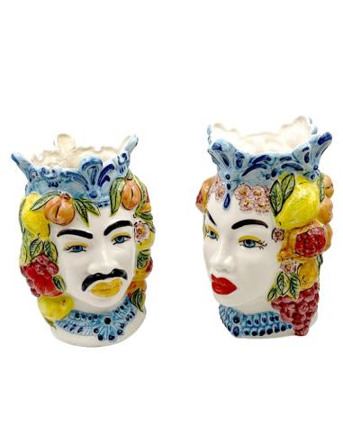 JARRONES SICILIANOS PAREJA CABEZAS TESTAS DI MORO | CERAMICA