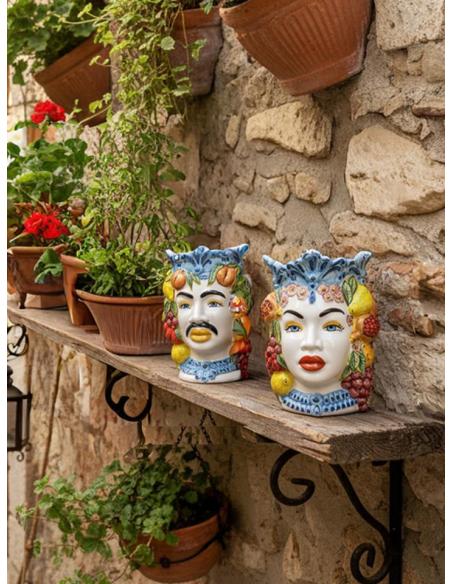 JARRONES SICILIANOS PAREJA CABEZAS TESTAS DI MORO | CERAMICA