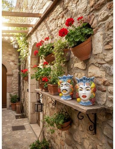 JARRONES SICILIANOS PAREJA CABEZAS TESTAS DI MORO | CERAMICA