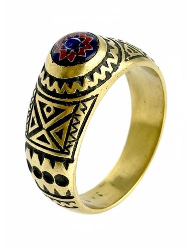ANILLOS DORADOS TRIBALES CON PIEDRA GRANATE | ALIANZAS HOMBRE