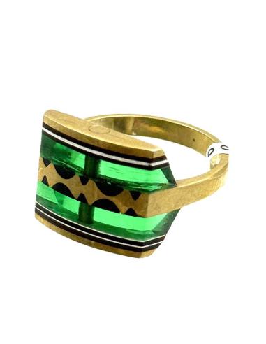 ANILLOS DORADOS HOMBRE SELLO CUADRADO CON VERDE | JOYAS TUAREG