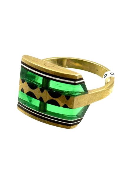 ANILLOS DORADOS HOMBRE SELLO CUADRADO CON VERDE | JOYAS TUAREG
