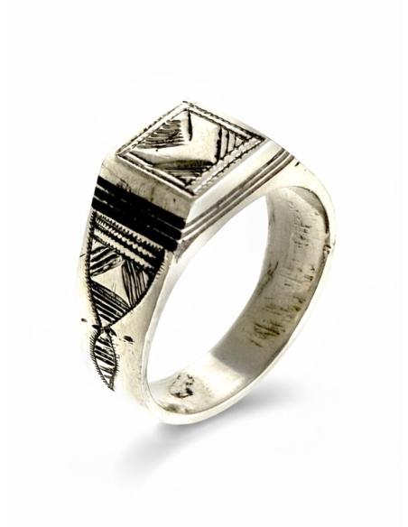 ANILLOS HOMBRE JOYAS TUAREG SELLO TRIBAL PLATEADO | JOYA ELEGANTE