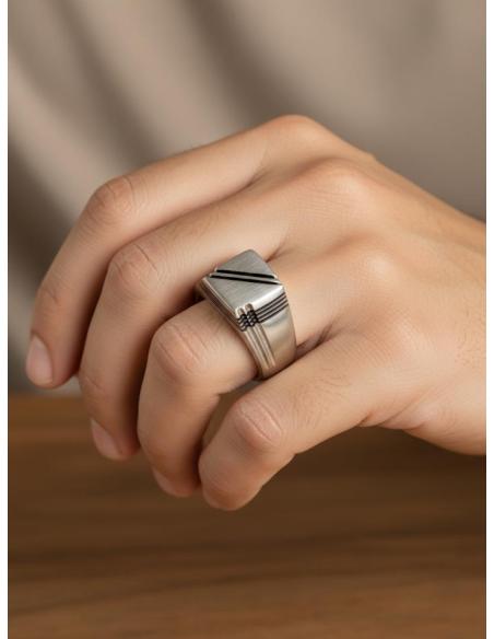 ANILLOS HOMBRE TUAREG SELLO CUADRADO PLATEADO | JOYA ETNICA