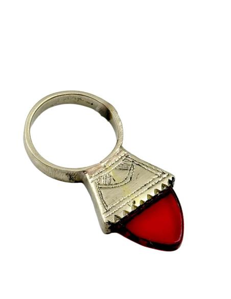 ANILLOS UNISEX PLATEADOS TRIBALES CON ROJO | JOYAS TUAREG