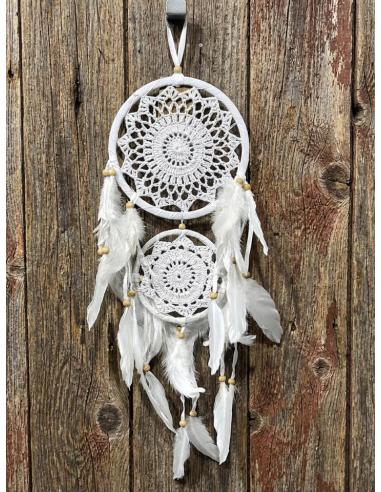 ATRAPASUEÑOS BLANCO DE CROCHET CON PLUMAS BLANCAS | ETNICO