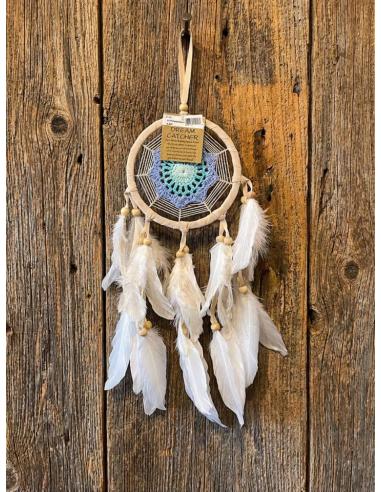 ATRAPASUEÑOS AZULES CON PLUMAS BLANCAS | DECORACION BOHO
