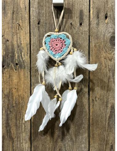 DECORACION ATRAPASUEÑOS CORAZON ROSA Y AZUL MINI | FENG SHUI