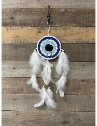 ATRAPASUEÑOS PEQUEÑOS AZULES Y BLANCOS CON PLUMAS | DECORACION