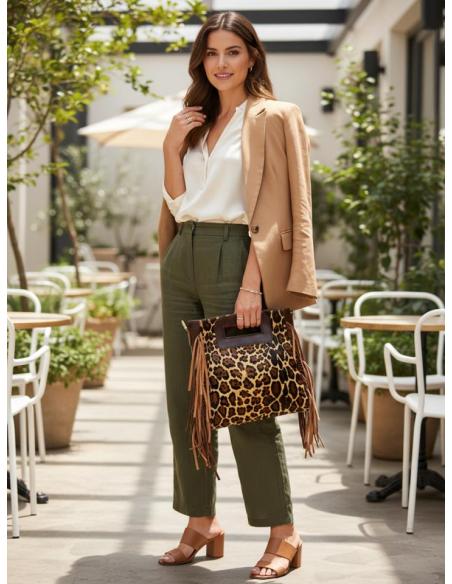 BOLSOS PIEL MARRONES ANIMAL PRINT CON FLECOS | BOHO CHIC TRIBAL