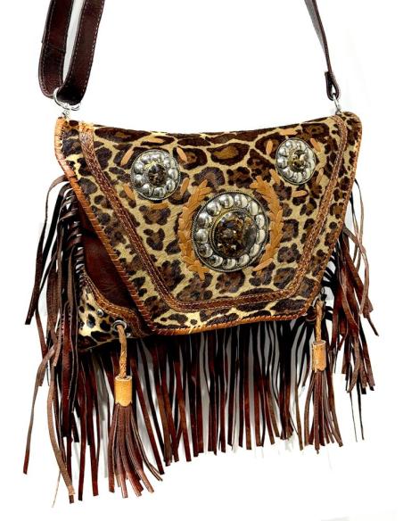BOLSOS MARRONES DE CUERO CON ANIMAL PRINT Y FLECOS | MODA MUJER