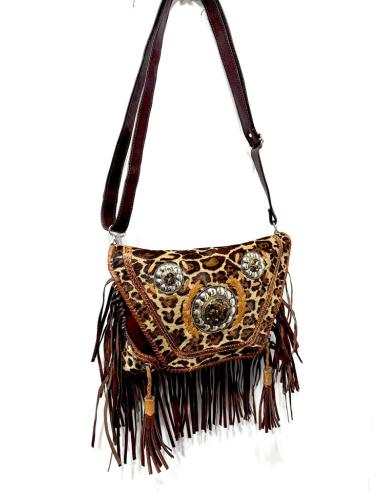 BOLSOS MARRONES DE CUERO CON ANIMAL PRINT Y FLECOS | MODA MUJER