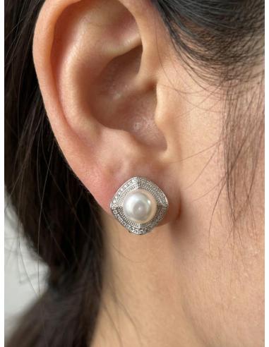 PENDIENTES PLATEADOS CON PERLAS Y ELEGANTE CIRCON | PELLIZCO Y PINZA