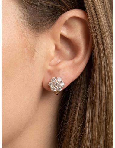 PENDIENTES CLIP EXQUISITA FLORECITA BRILLO CRISTAL | DORADO O PLATEADO
