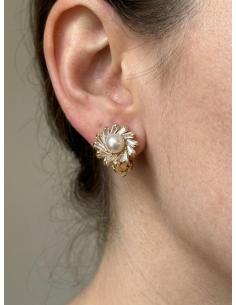 PENDIENTES DE CLIP DESTELLOS CRISTAL Y PERLAS | DORADO O PLATEADO 2