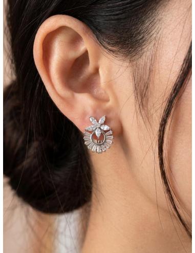 PENDIENTES CORTOS DE CLIP FLOR Y ARO BAGUETTE | FIESTA O NOCHE