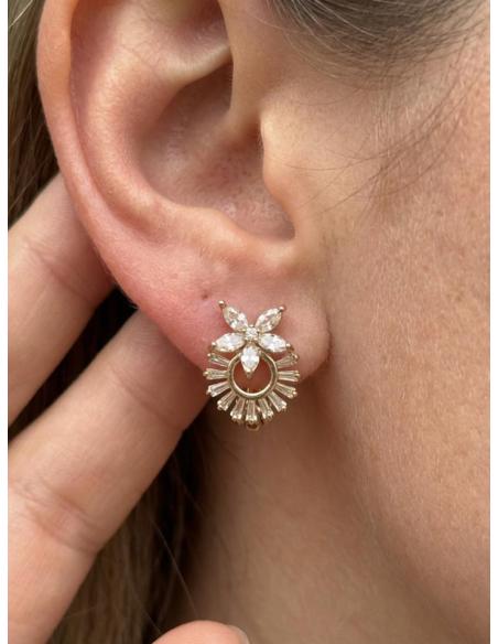 PENDIENTES CORTOS DE CLIP FLOR Y ARO BAGUETTE | FIESTA O NOCHE