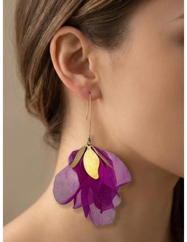 PENDIENTES GRANDES BUGAMBILIAS PARA INVITADAS BODA | FLORES DE TELA