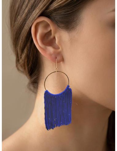 PENDIENTES AZULONES GRANDES CON FLECOS DE TELA | MUJER MODA CASUAL