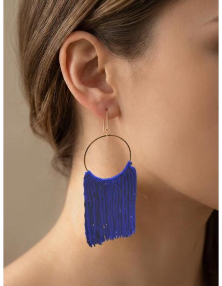 PENDIENTES AZULONES GRANDES CON FLECOS DE TELA | MUJER MODA CASUAL