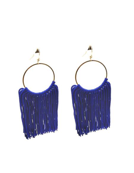 PENDIENTES AZULONES GRANDES CON FLECOS DE TELA | MUJER MODA CASUAL