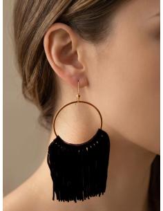 PENDIENTES NEGROS GRANDES CON FLECOS DE TELA | MUJER MODA CASUAL 2