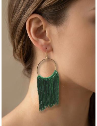 PENDIENTES VERDES GRANDES CON FLECOS DE TELA | MUJER MODA CASUAL