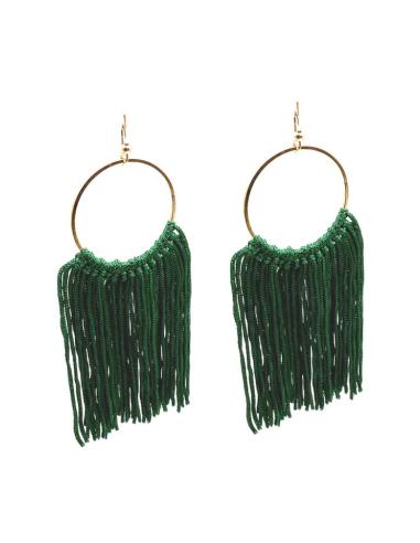 PENDIENTES VERDES GRANDES CON FLECOS DE TELA | MUJER MODA CASUAL