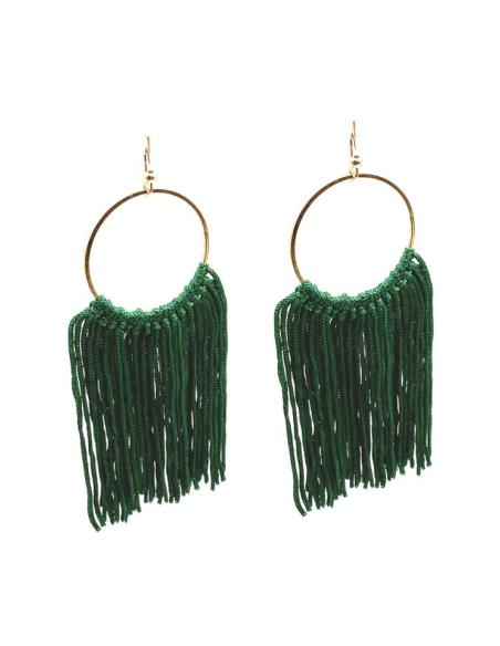 PENDIENTES VERDES GRANDES CON FLECOS DE TELA | MUJER MODA CASUAL