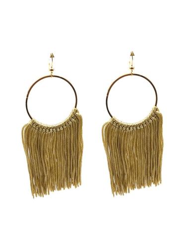 PENDIENTES DORADOS GRANDES CON FLECOS DE TELA | MUJER MODA CASUAL